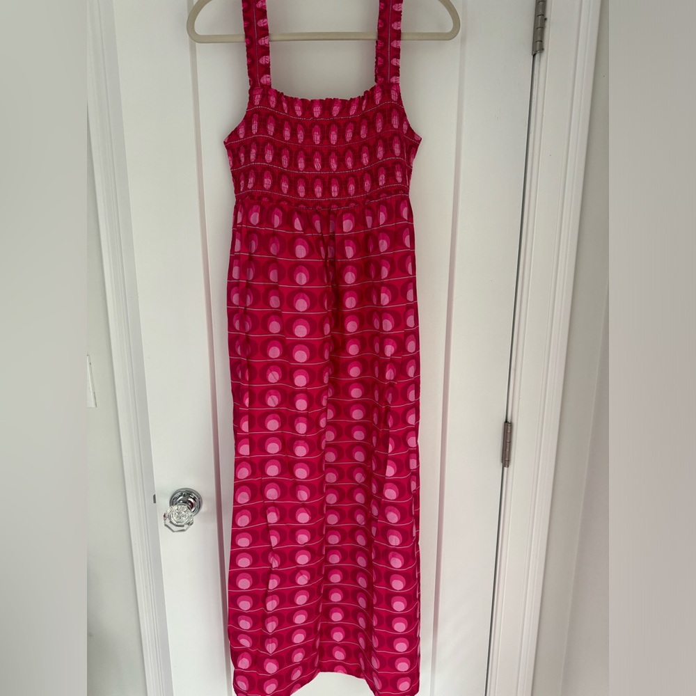 Zara Retro Print Smocked Midi Dress